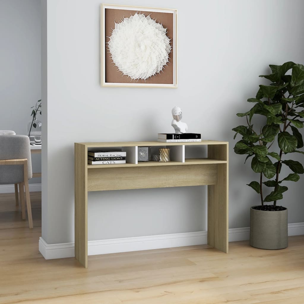 Berkfield Console Table White & Sonoma Oak 105x30x80 cm Engineered Wood
