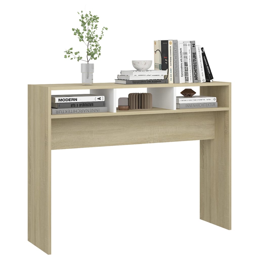 Berkfield Console Table White & Sonoma Oak 105x30x80 cm Engineered Wood