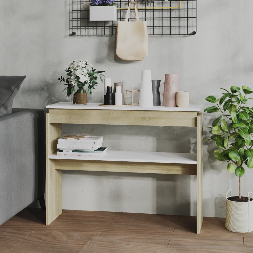 Berkfield Console Table White and Sonoma Oak 102x30x80 cm Engineered Wood