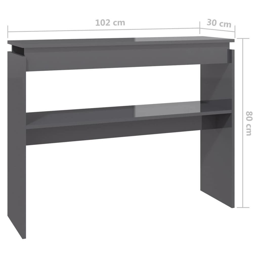 Berkfield Console Table High Gloss Grey 102x30x80 cm Engineered Wood