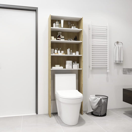 Berkfield Washing Machine Cabinet White and Sonoma Oak 64x24x190 cm