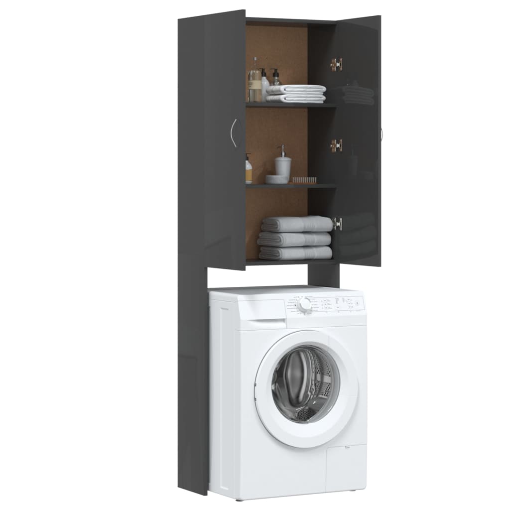 Berkfield Washing Machine Cabinet High Gloss Grey 64x25.5x190 cm