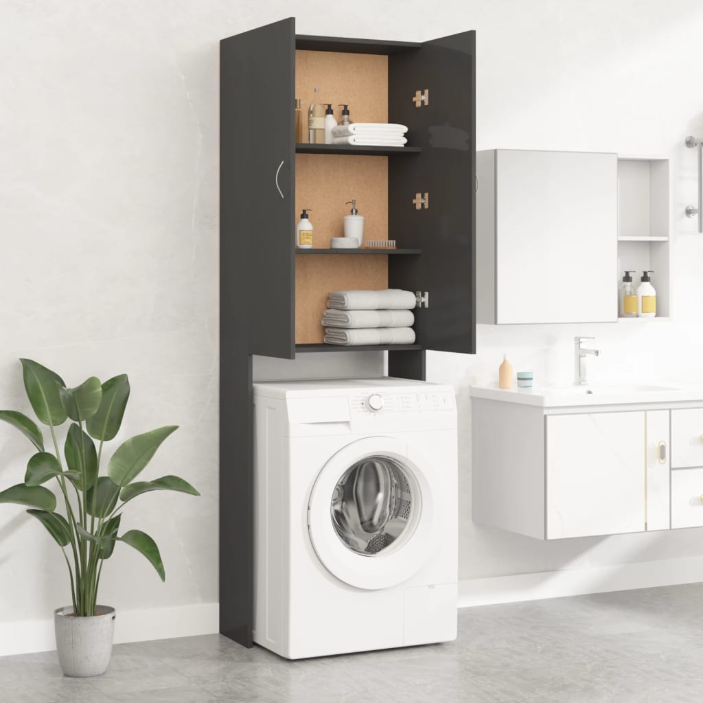 Berkfield Washing Machine Cabinet High Gloss Grey 64x25.5x190 cm