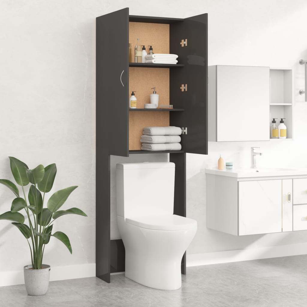 Berkfield Washing Machine Cabinet High Gloss Grey 64x25.5x190 cm