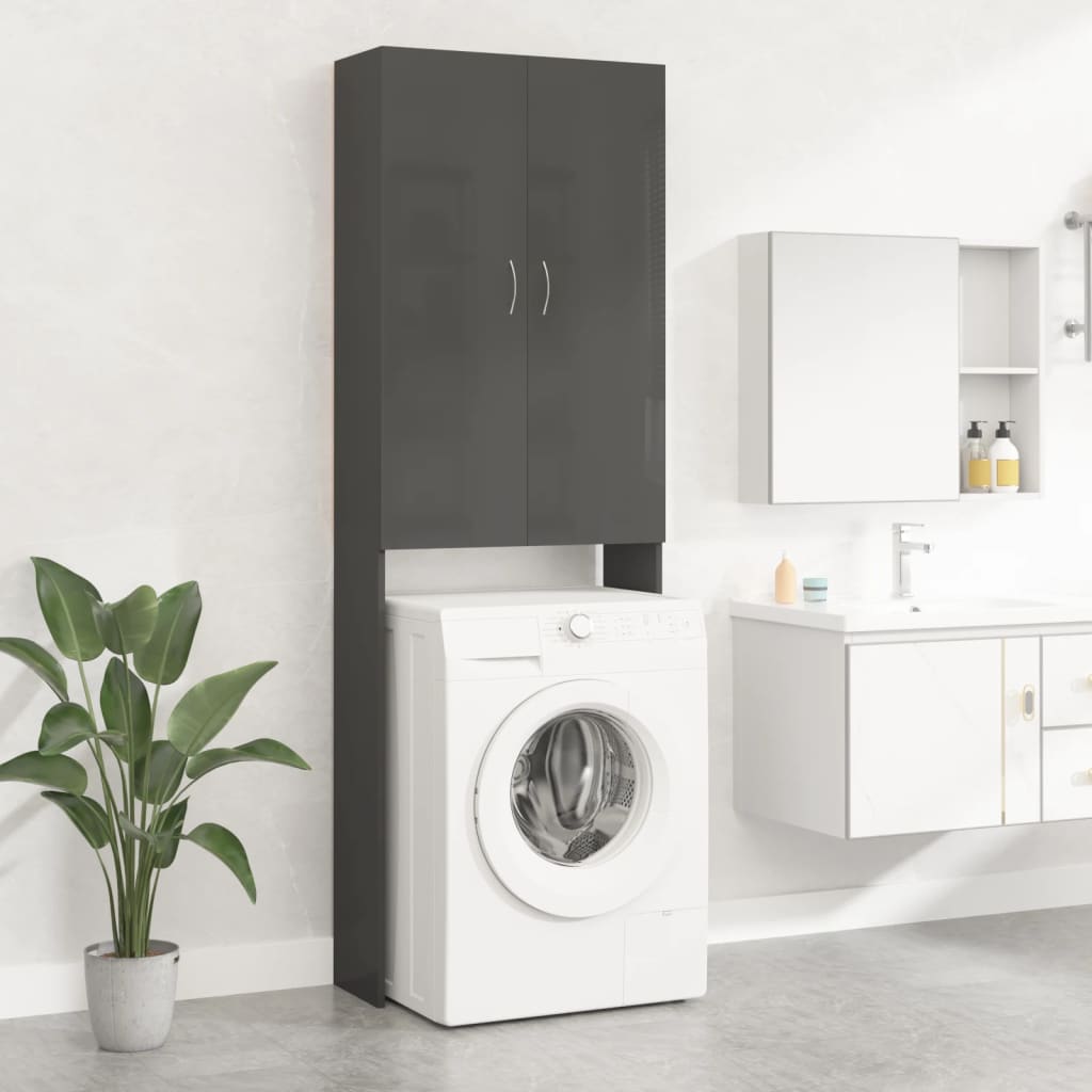 Berkfield Washing Machine Cabinet High Gloss Grey 64x25.5x190 cm