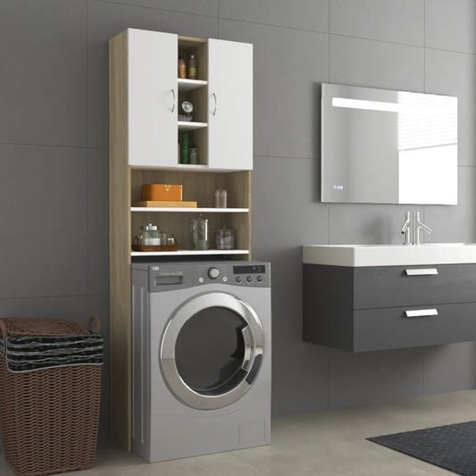 Berkfield Washing Machine Cabinet White and Sonoma Oak 64x25.5x190 cm