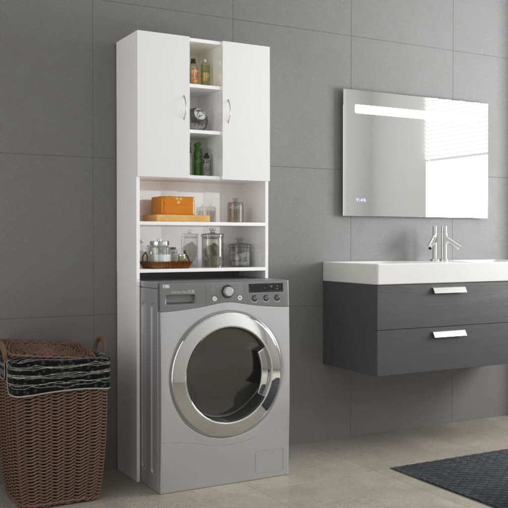 Berkfield Washing Machine Cabinet High Gloss White 64x25.5x190 cm