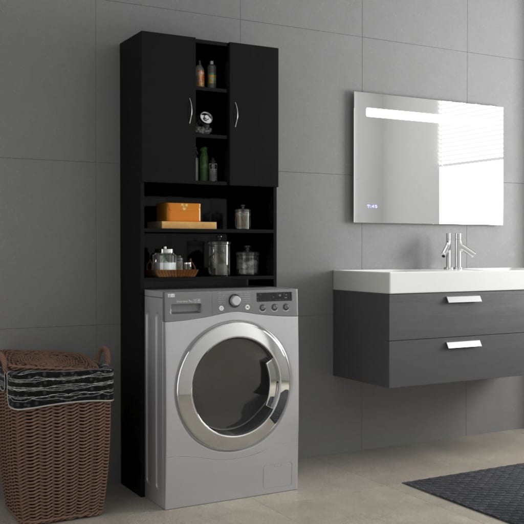 Berkfield Washing Machine Cabinet High Gloss Black 64x25.5x190 cm