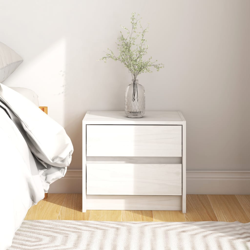 Berkfield Bedside Cabinet White 40x30.5x35.5 cm Solid Pine Wood