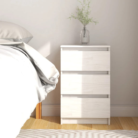 Berkfield Bedside Cabinet White 40x29.5x64 cm Solid Pine Wood