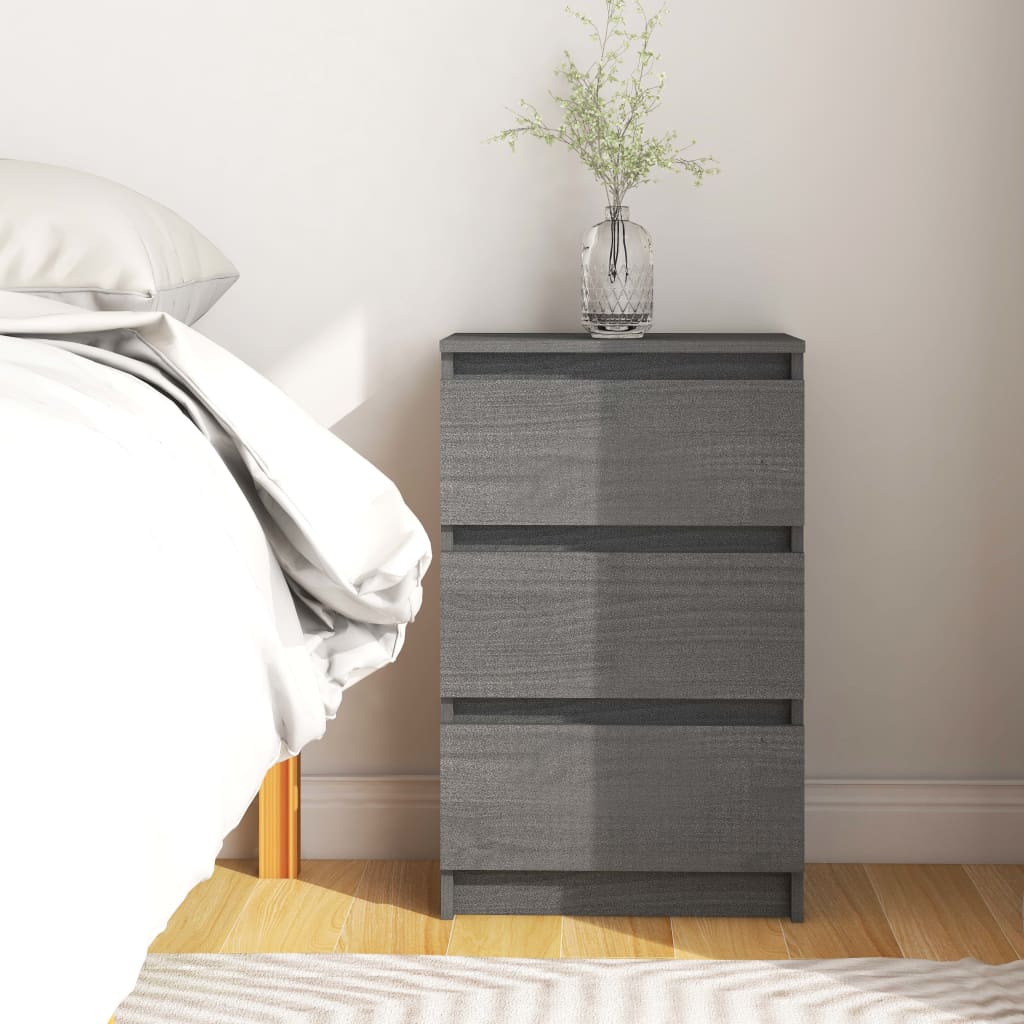 Berkfield Bedside Cabinet Grey 40x29.5x64 cm Solid Pine Wood