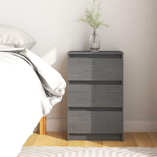 Berkfield Bedside Cabinet Grey 40x29.5x64 cm Solid Pine Wood
