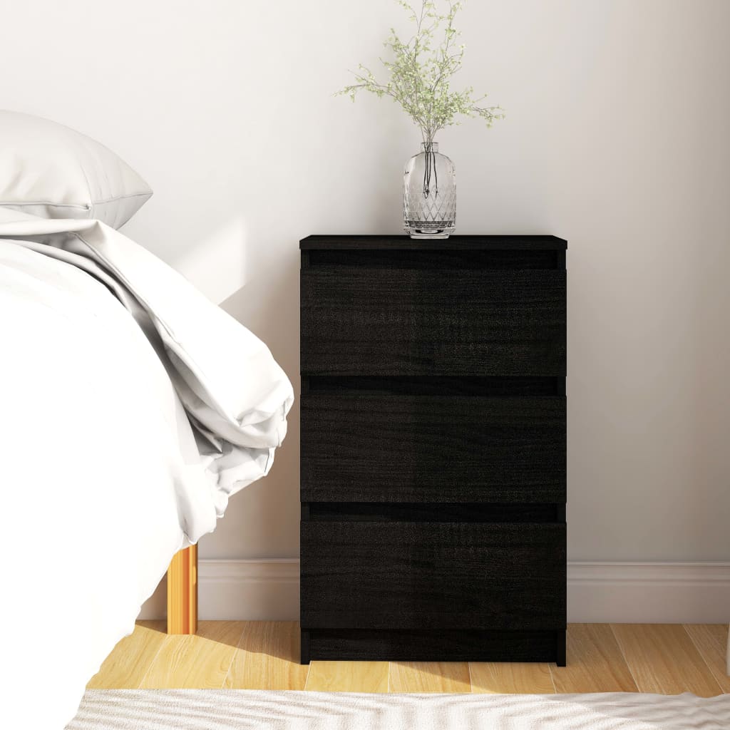 Berkfield Bedside Cabinet Black 40x29.5x64 cm Solid Pine Wood