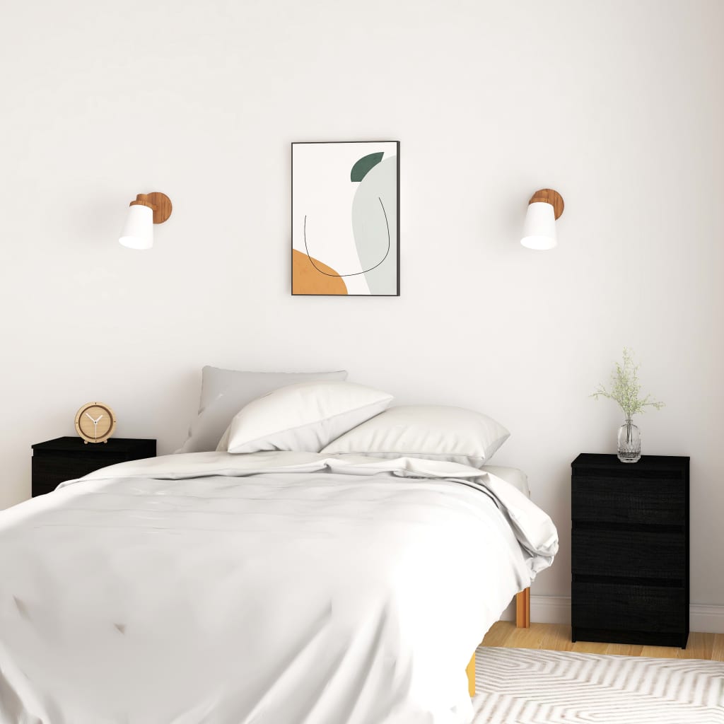 Berkfield Bedside Cabinets 2 pcs Black 40x29.5x64 cm Solid Pine Wood