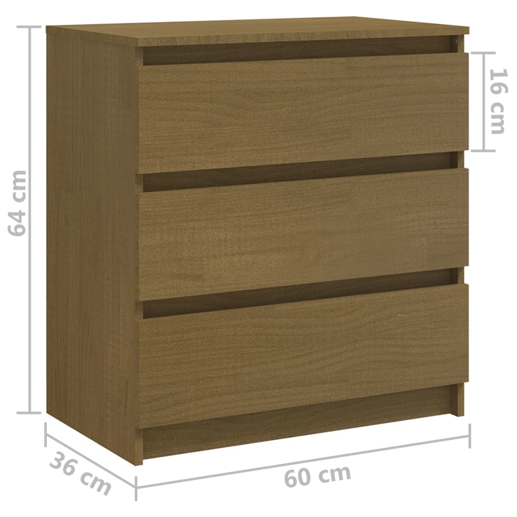 Berkfield Bedside Cabinet Honey Brown 60x36x64 cm Solid Pinewood