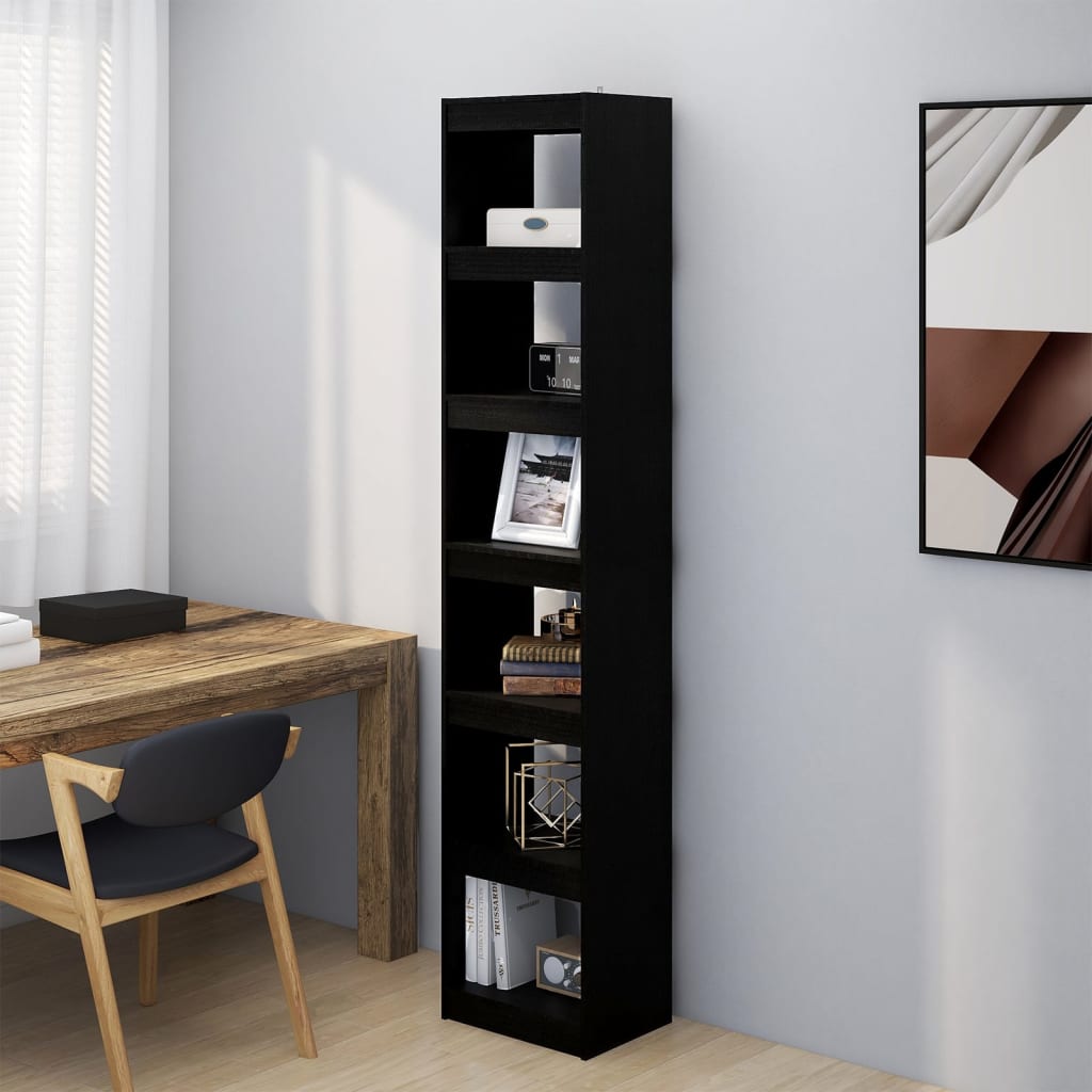 Berkfield Book Cabinet/Room Divider Black 40x30x199 cm Solid Pinewood