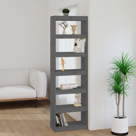 Berkfield Book Cabinet/Room Divider Grey 60x30x199.5 cm Solid Wood Pine
