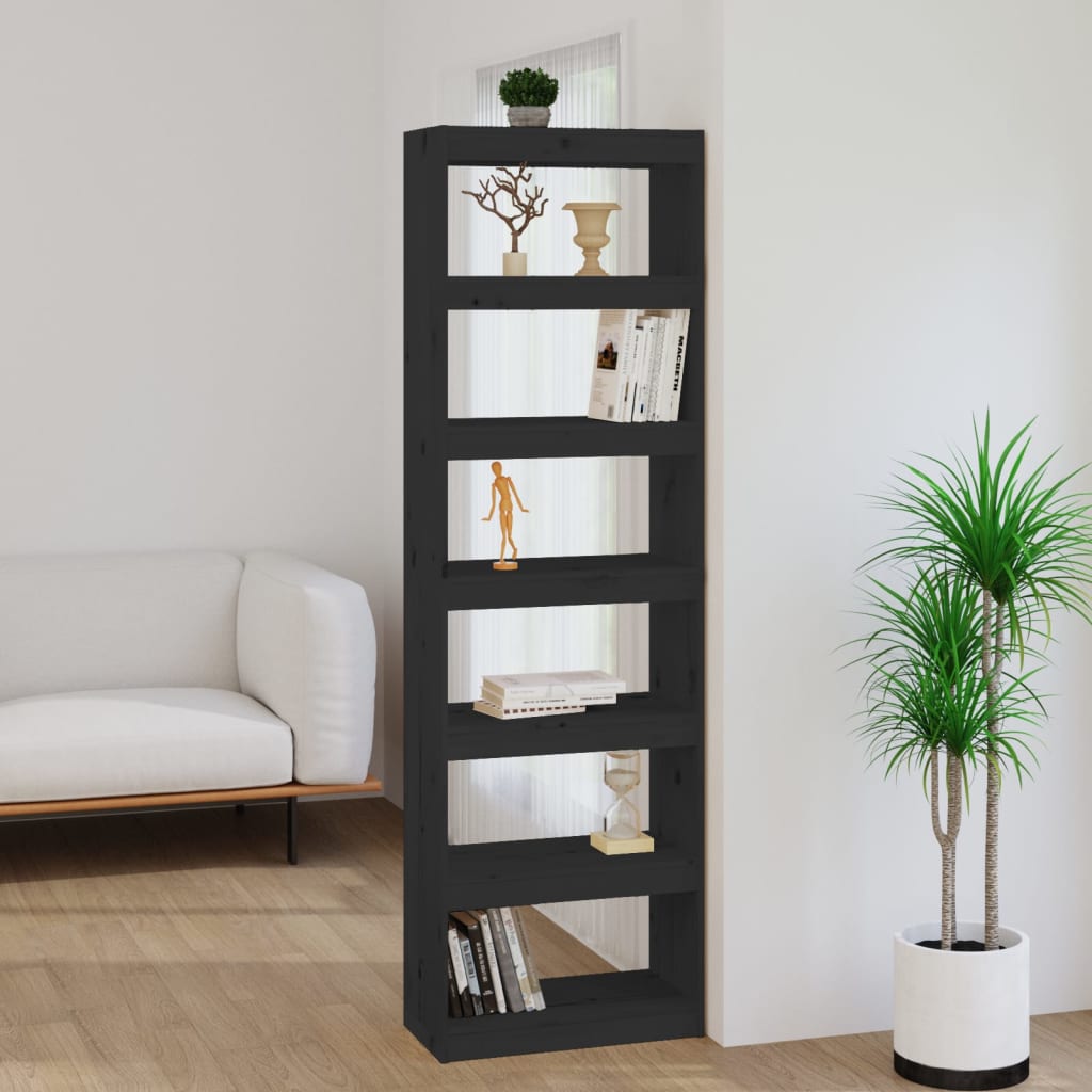 Berkfield Book Cabinet/Room Divider Black 60x30x199.5 cm Solid Wood Pine