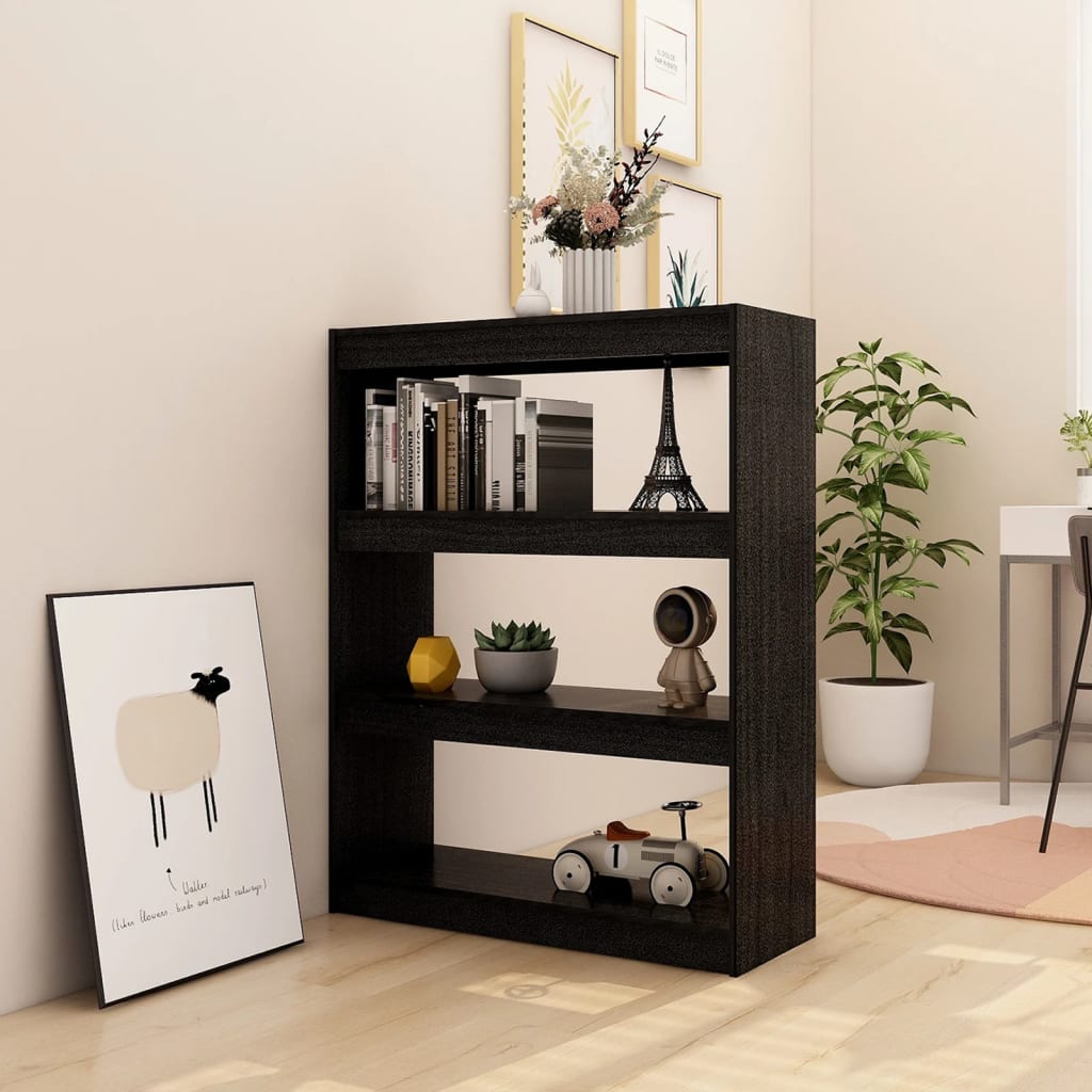 Berkfield Book Cabinet/Room Divider Black 100x30x103 cm Solid Pinewood
