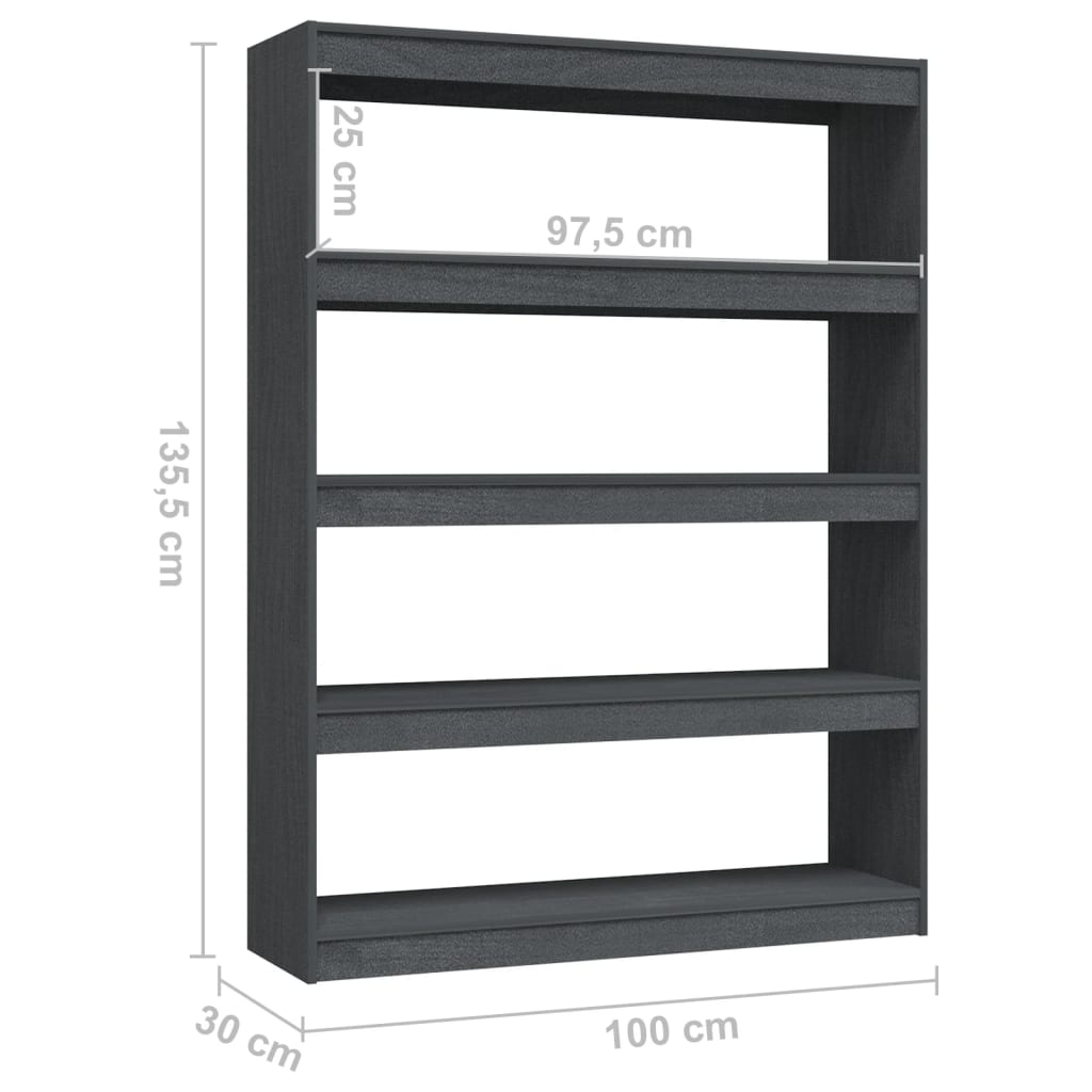 Berkfield Book Cabinet/Room Divider Grey 100x30x135.5 cm Solid Pinewood