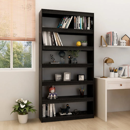Berkfield Book Cabinet/Room Divider Black 100x30x200 cm Solid Pinewood