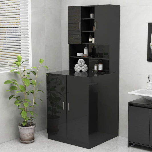Berkfield Washing Machine Cabinet High Gloss Black 70.5x25.5x90 cm