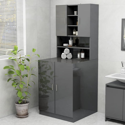 Berkfield Washing Machine Cabinet High Gloss Grey 70.5x25.5x90 cm