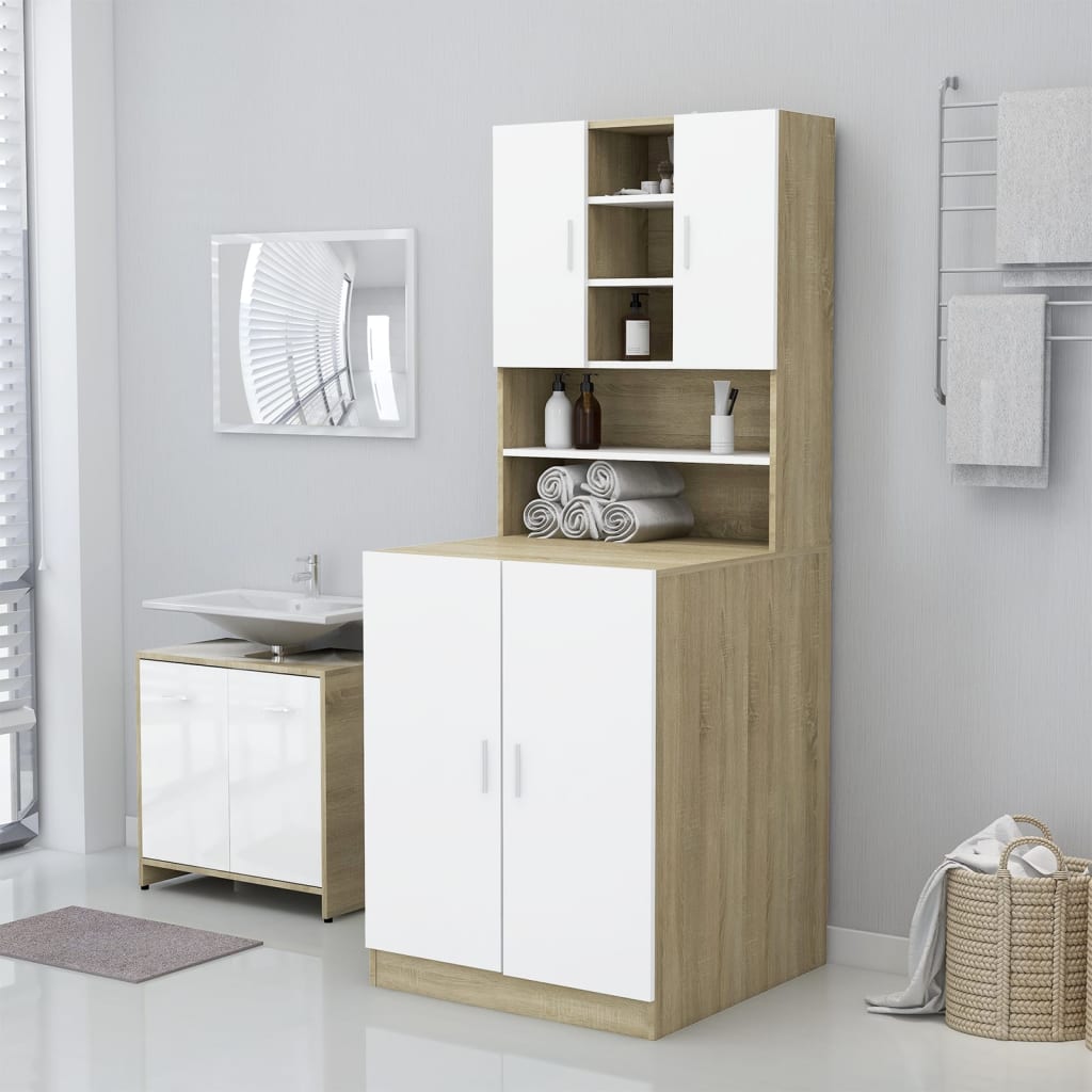 Berkfield Washing Machine Cabinet White and Sonoma Oak 71x71.5x91.5 cm