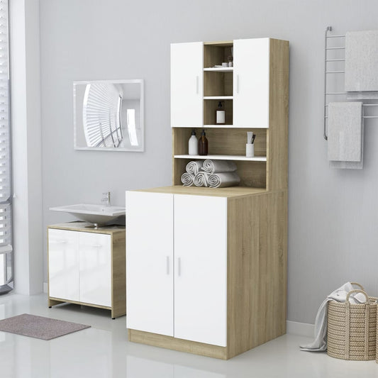 Berkfield Washing Machine Cabinet White and Sonoma Oak 71x71.5x91.5 cm