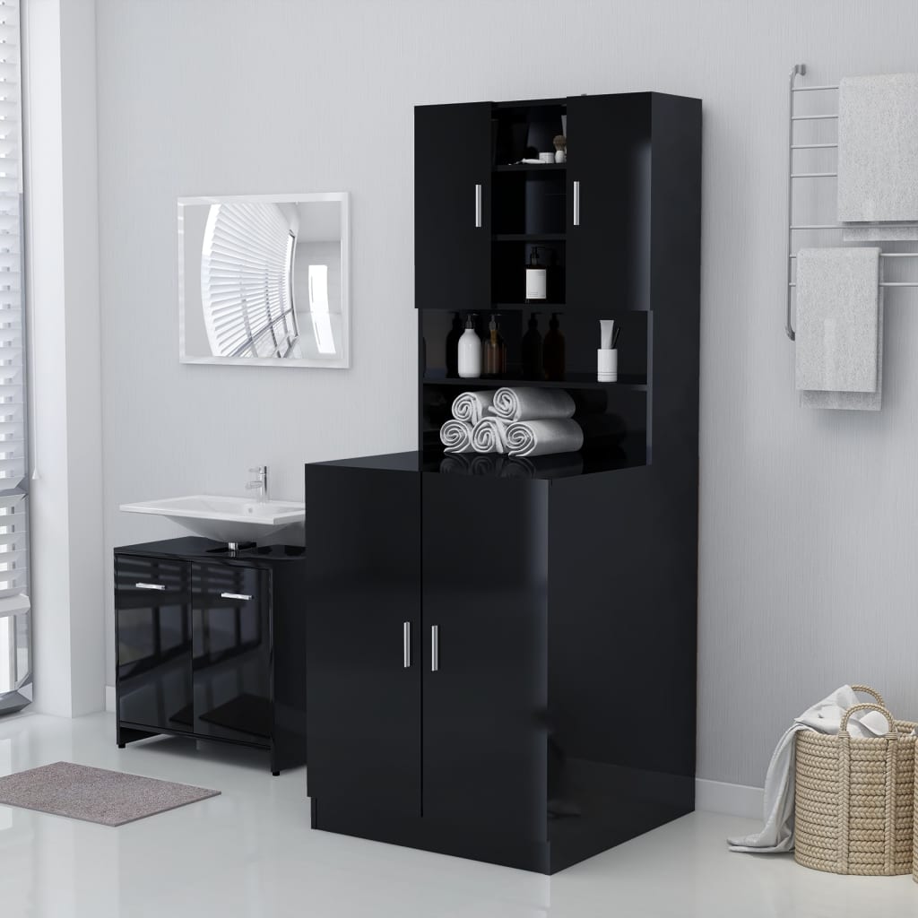 Berkfield Washing Machine Cabinet High Gloss Black 71x71.5x91.5 cm