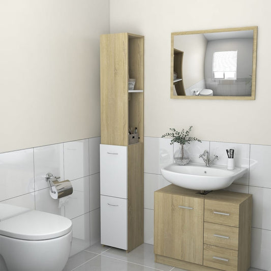 Berkfield Bathroom Cabinet White&Sonoma Oak 25x26.5x170 cm Engineered Wood