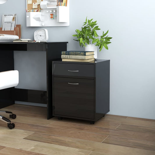 Berkfield Rolling Cabinet High Gloss Black 45x38x54 cm Engineered Wood