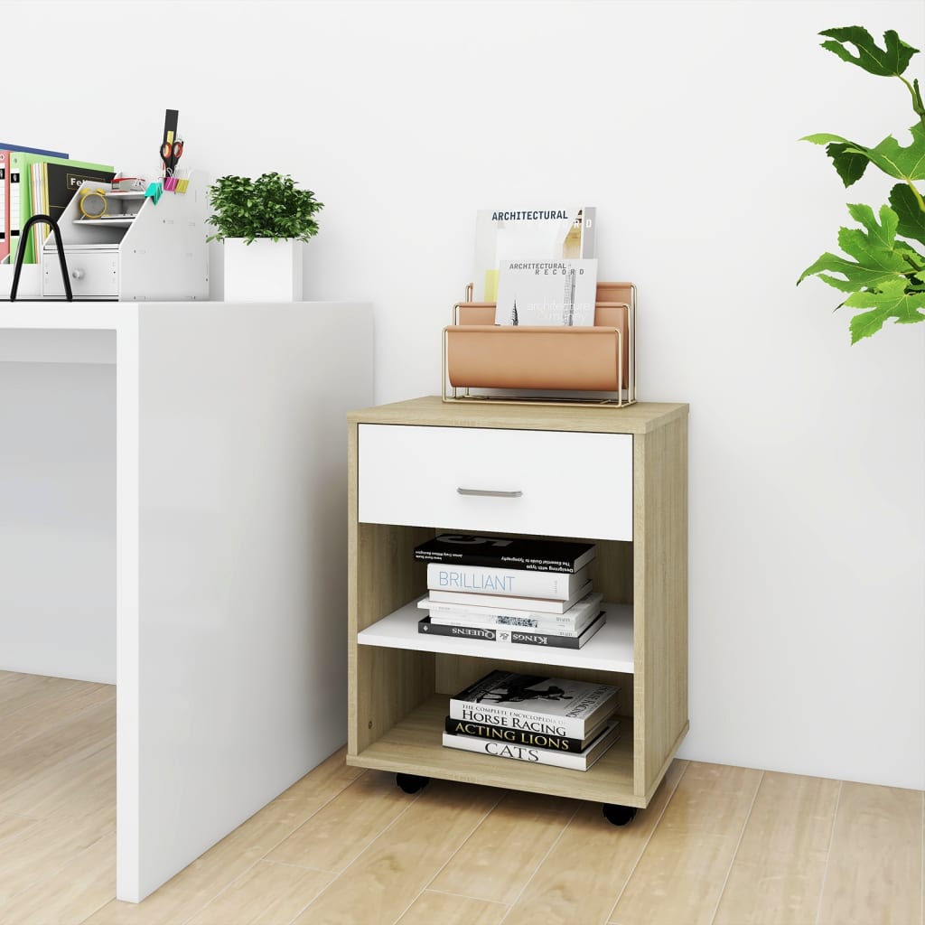 Berkfield Rolling Cabinet White&Sonoma Oak 46x36x59 cm Engineered Wood