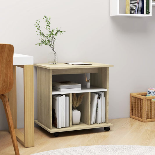 Berkfield Rolling Cabinet White&Sonoma Oak 60x45x60 cm Engineered Wood