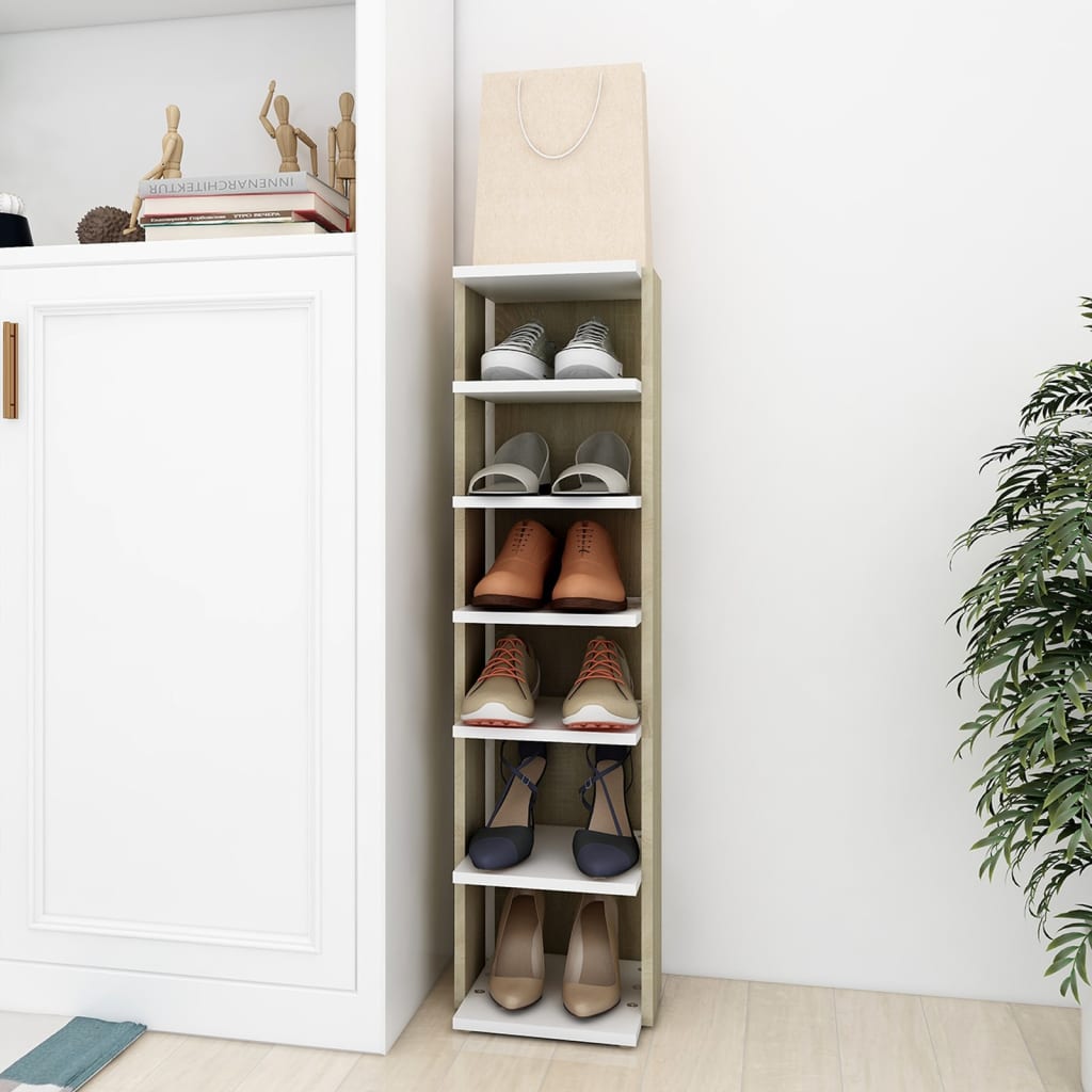 Berkfield Shoe Cabinet White&Sonoma Oak 27.5x27x102 cm Engineered Wood