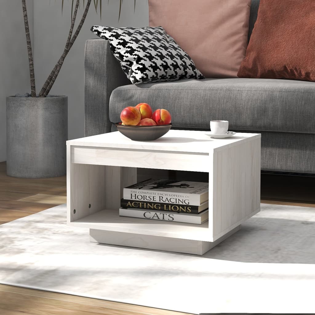 Berkfield Coffee Table White 50x50x33.5 cm Solid Pinewood