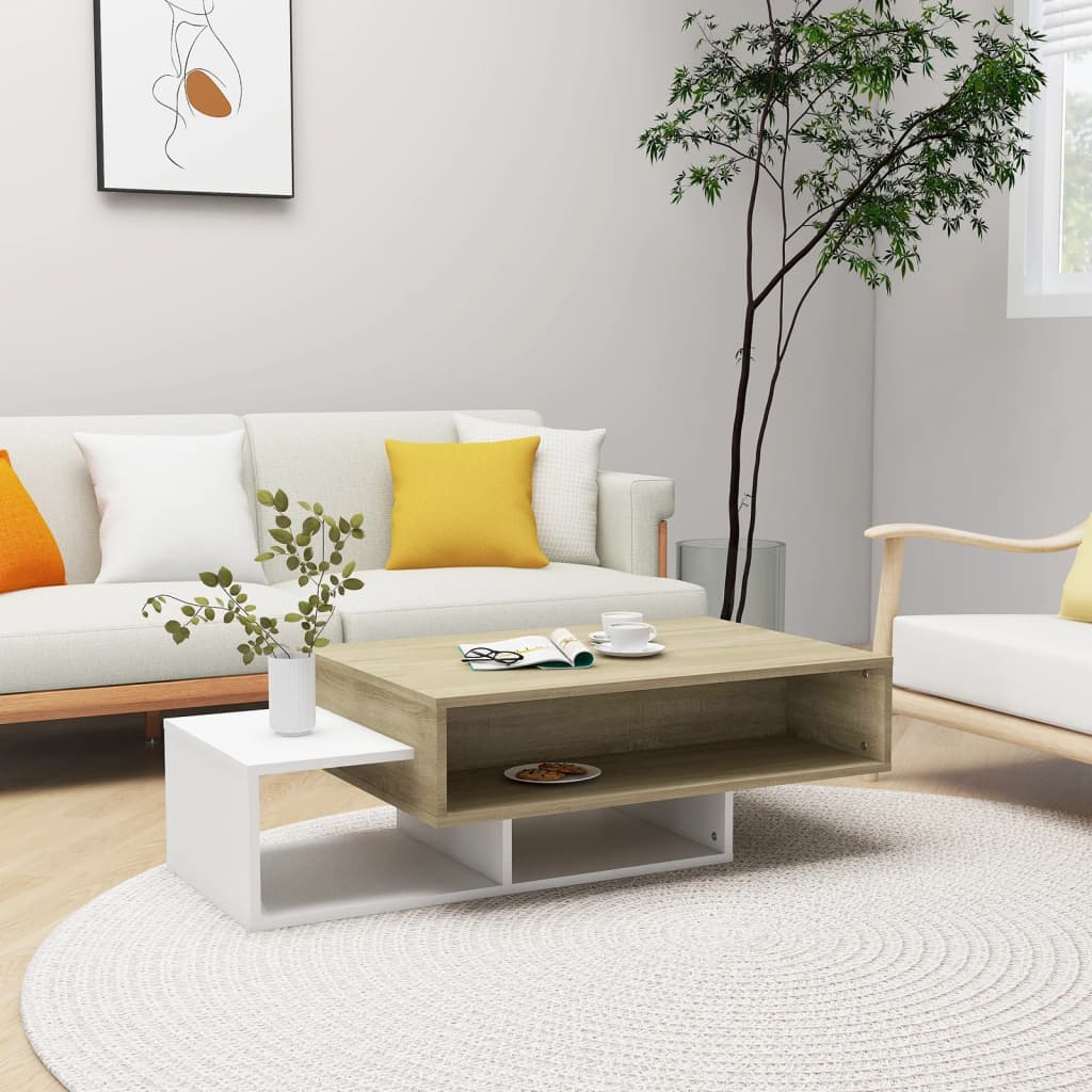 Berkfield Coffee Table White and Sonoma Oak 105x55x32 cm Engineered Wood