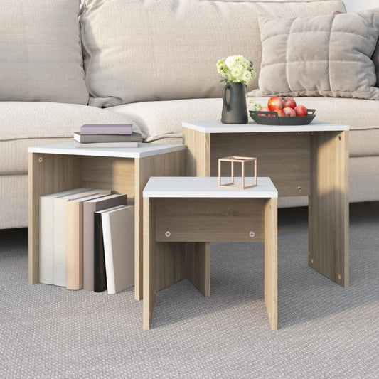 Berkfield Nesting Coffee Tables 3 pcs White and Sonoma Oak Engineered Wood