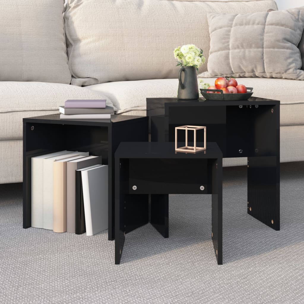 Berkfield Nesting Coffee Tables 3 pcs High Gloss Black Engineered Wood