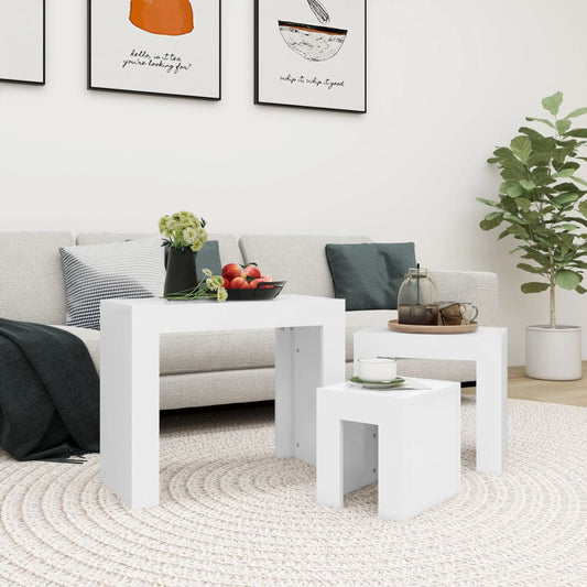 Berkfield Nesting Coffee Tables 3 pcs White Engineered Wood