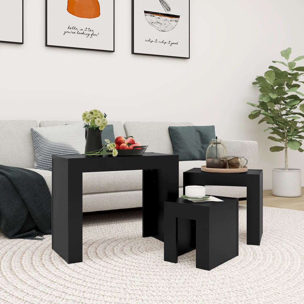 Berkfield Nesting Coffee Tables 3 pcs Black Engineered Wood