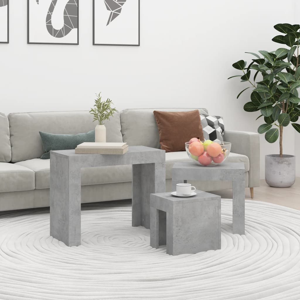 Berkfield Nesting Coffee Tables 3 pcs Concrete Grey Engineered Wood