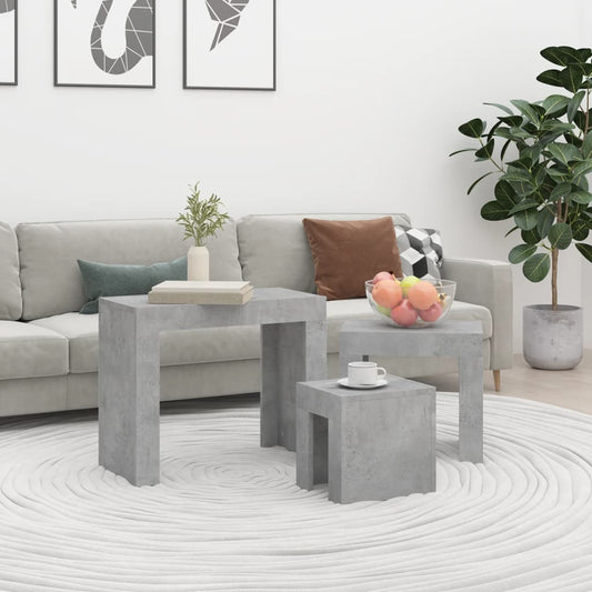Berkfield Nesting Coffee Tables 3 pcs Concrete Grey Engineered Wood