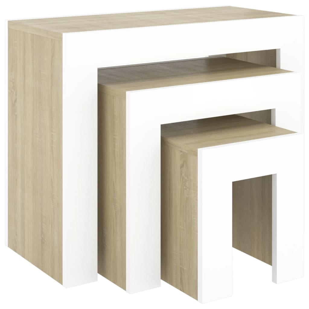 Berkfield Nesting Coffee Tables 3 pcs White and Sonoma Oak Engineered Wood