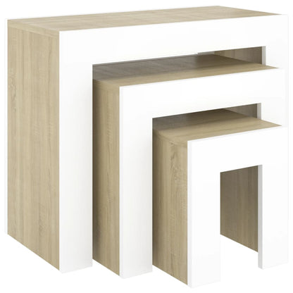 Berkfield Nesting Coffee Tables 3 pcs White and Sonoma Oak Engineered Wood