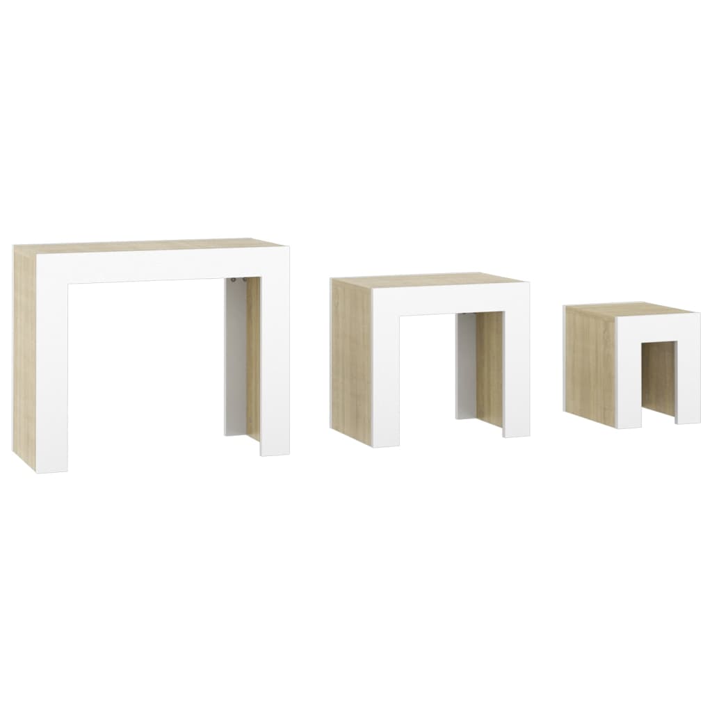 Berkfield Nesting Coffee Tables 3 pcs White and Sonoma Oak Engineered Wood