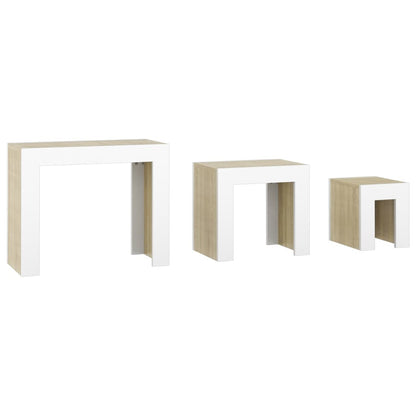 Berkfield Nesting Coffee Tables 3 pcs White and Sonoma Oak Engineered Wood