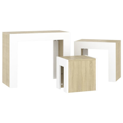 Berkfield Nesting Coffee Tables 3 pcs White and Sonoma Oak Engineered Wood
