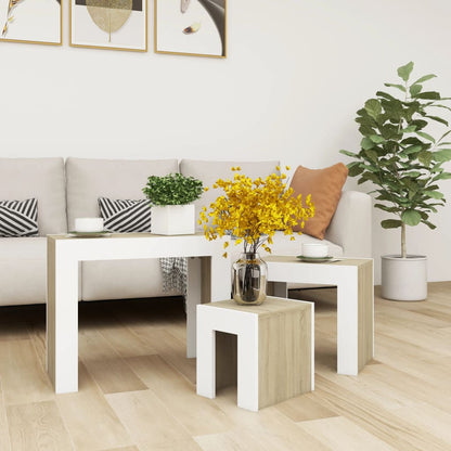 Berkfield Nesting Coffee Tables 3 pcs White and Sonoma Oak Engineered Wood