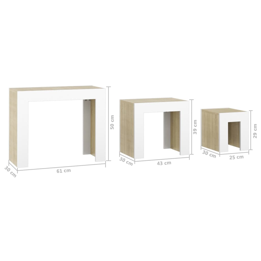 Berkfield Nesting Coffee Tables 3 pcs White and Sonoma Oak Engineered Wood